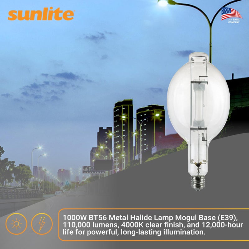Sunlite 03681-SU MH1000/U/BT56 M47/S Metal Halide Lamp, 1000 Watts, Mogul Base (E39), BT56, 12,000 Hours Life, 110,000 Lumen, Clear Finish, 4000K - Image 5